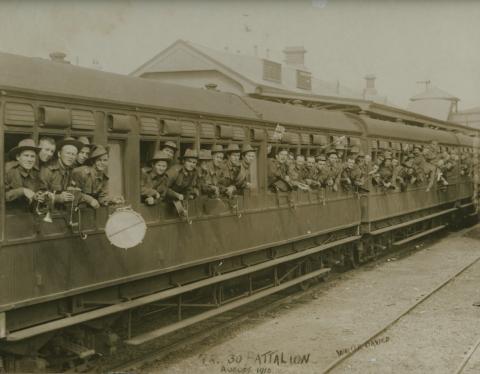 30th Battalion in a train at Kiama train station