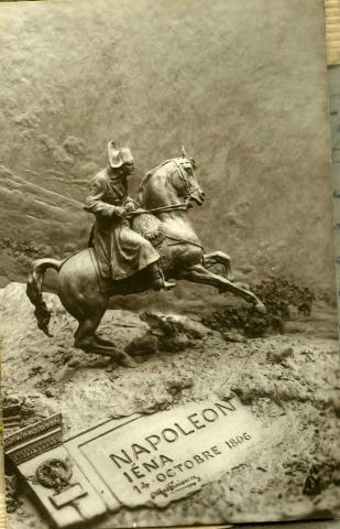 Sepia picture depicting Napoleon on horseback.
