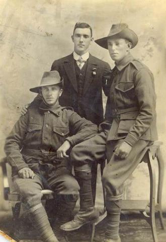 Sepia photograph of Will and Jack Dungey and Jack Clarkson