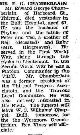 Scan of newspaper clipping of Edward Chamberlain's death notice.