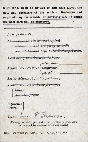 Letter from Eric H Thomas indicating that he is well and a letter was received.