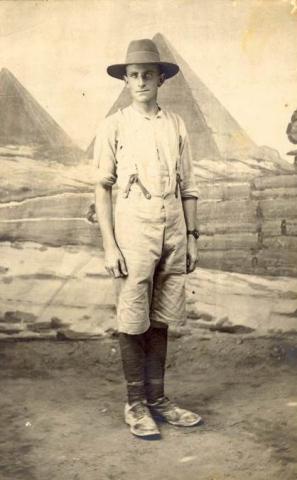 Full length sepia portrait of Oswald Meyer