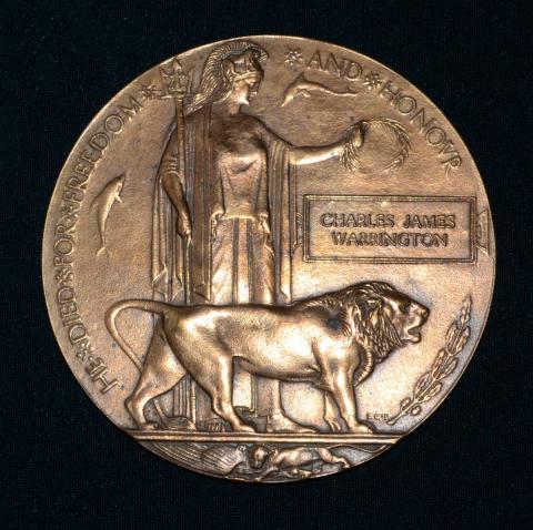 Dead Man's Penny (Memorial Plaque) for Charles James Warrington
