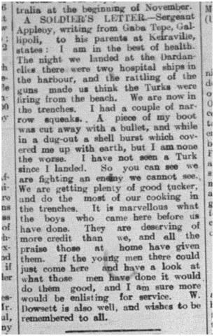 Scan of newspaper clipping of A Soldier's Letter