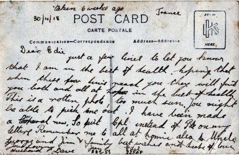 Scan of postcard dated 30/4/18