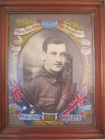 Portrait of John Barrett with inscription 'When Duty Called He Answered'