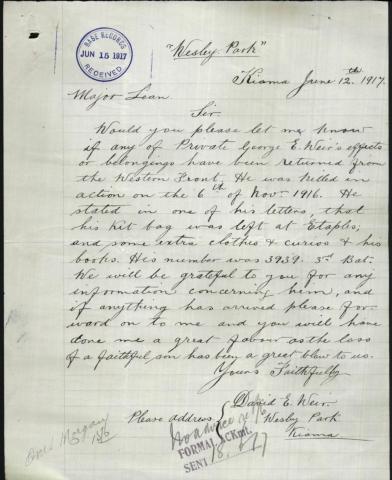 Image depicts a scan of letter.