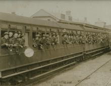 30th Battalion in a train at Kiama train station