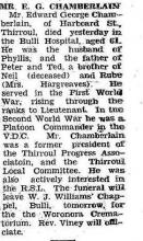 Scan of newspaper clipping of Edward Chamberlain's death notice.