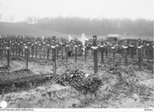 Black and white photograph of grave markers.