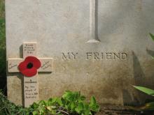 Headstone of Richard McDonald, inscription reads: My Friend