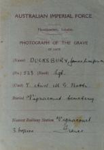 Lists rank as Sgt Unit 5 Aust MG Battn Buried Vignacourt Cemetery