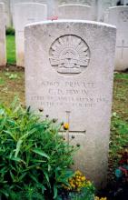 Inscription reads: 6760 Private C.D. Irwin, 19th BN Australian INE 16th October 1917.