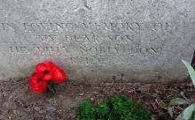 Inscription reads: In loving memory of my dear son, his duty nobly done. R.I.P.